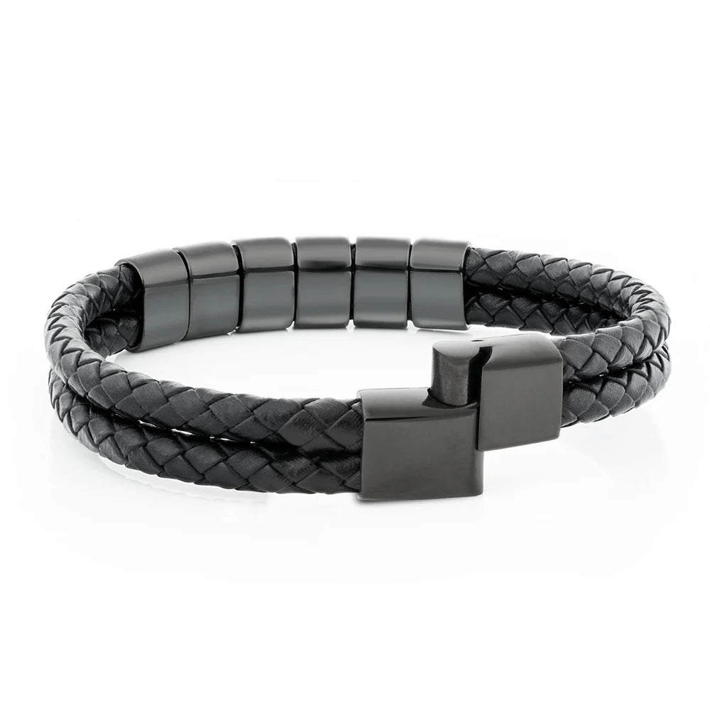 Leather Bracelet with Engraved Beads
