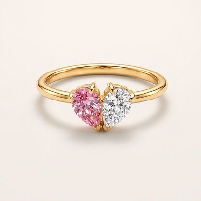 Two Birthstone Heart Ring
