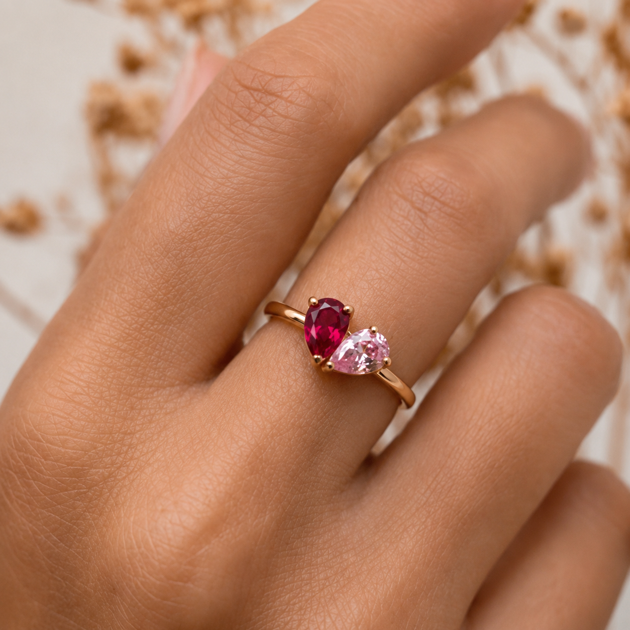 Two Birthstone Heart Ring