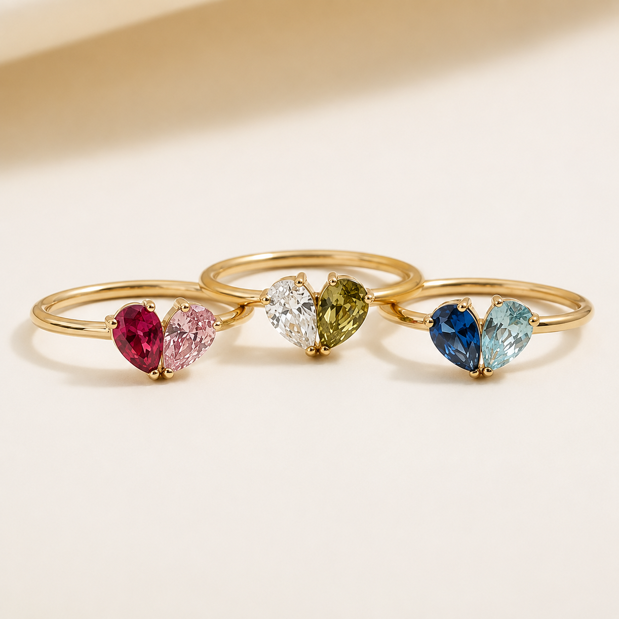 Two Birthstone Heart Ring