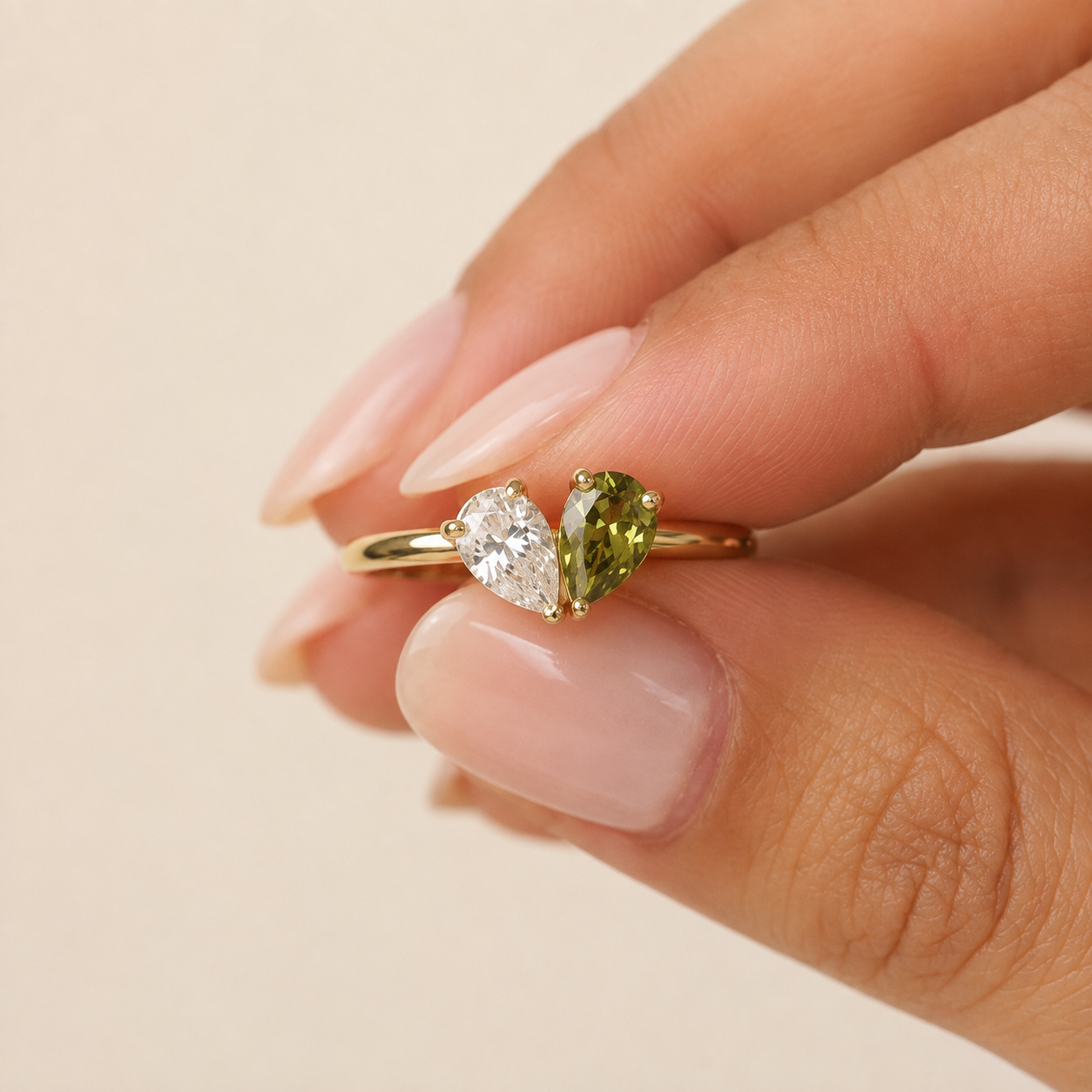 Two Birthstone Heart Ring