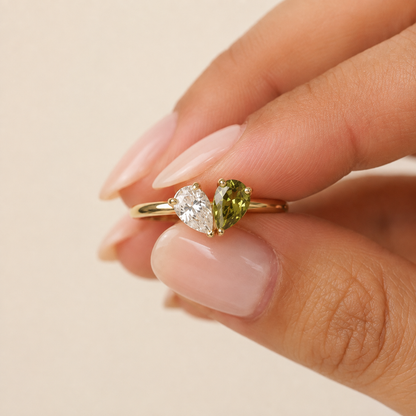 Two Birthstone Heart Ring