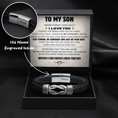 “To My Son” – Infinite Knot Bracelet With Engraved Name
