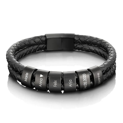 Leather Bracelet with Engraved Beads