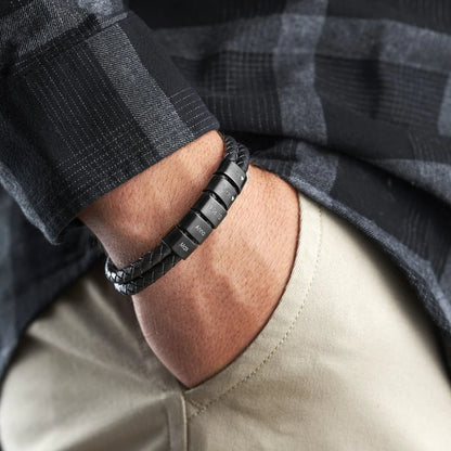Leather Bracelet with Engraved Beads