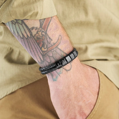 Leather Bracelet with Engraved Beads