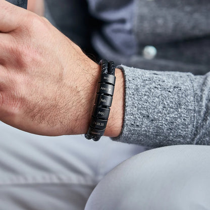 Leather Bracelet with Engraved Beads
